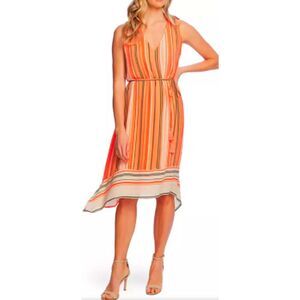 NEW NWT Vince Camuto Asymmetric Hem Dress Orange Blossom Stripe Size Small